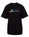 OFF-WHITE WOMAN BLACK T-SHIRT WITH RAINBOW LOGO,OWAA072F20JER001 1084