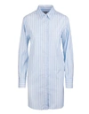 MSGM WHITE AND BLUE STRIPED MIDI SHIRT DRESS,11492756