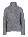 ERMANNO SCERVINO GREY HIGH COLLAR SWEATER WITH CRYSTALS,11492512