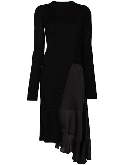 SACAI ASYMMETRIC RIBBED-KNIT MIDI DRESS