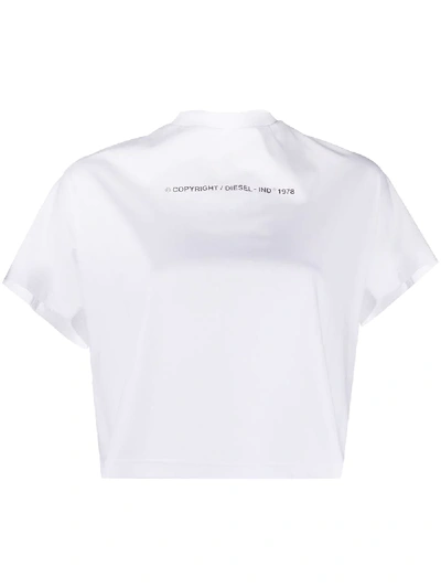 Diesel Zip-up Copyright Slogan T-shirt In White