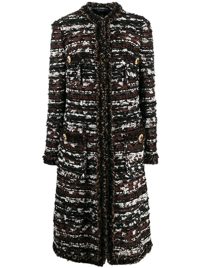 Dolce & Gabbana Mid-length Tweed Coat In Brown