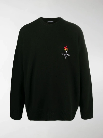 Balenciaga Flame Crew Neck Sweater In Black