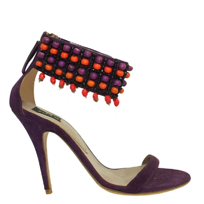 Pre-owned Etro Purple Suede Embellished Ankle Strap Sandals