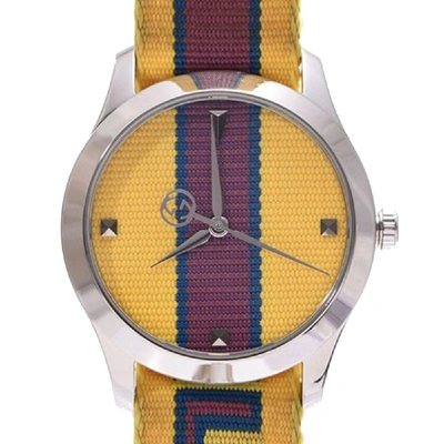Pre-owned Gucci Yellow/bordeaux Stainless Steel G-timeless 126.4 Men's Wristwatch 38 Mm