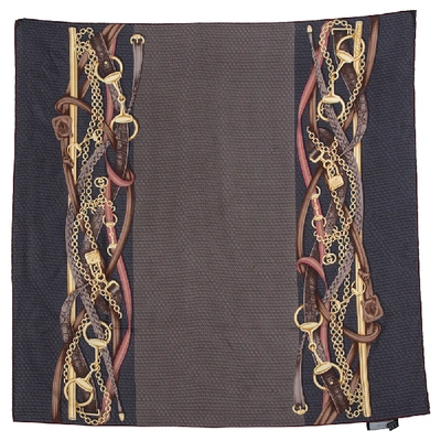 Pre-owned Gucci Vintage Brown & Gold Equestrian Print Silk Scarf