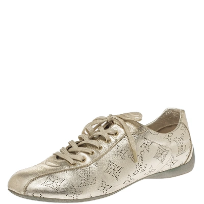 Pre-owned Louis Vuitton Metallic Gold Mahina Leather Trainers Sneakers Size 40.5