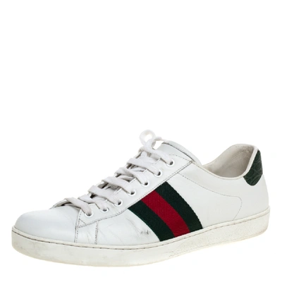 Pre-owned Gucci White Leather Ace Web Detail Low Top Sneakers Size 44