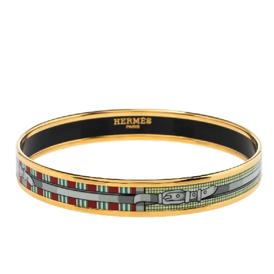 Pre-owned Hermes Multi Color Enamel Gold Plated Bangle Bracelet In Multicolor