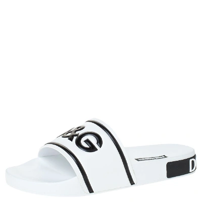 Pre-owned Dolce & Gabbana White Leather And Rubber Slides Size 41