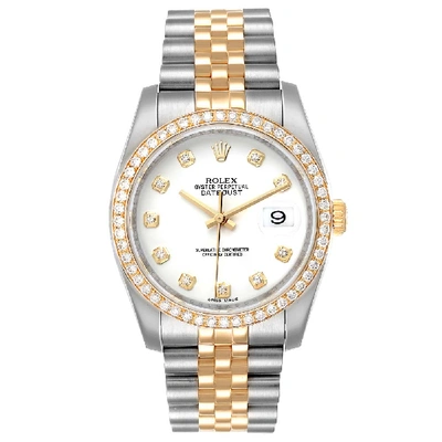 Pre-owned Rolex White Diamonds 18k Yellow Gold And Stainless Steel Datejust 116243 Men's Wristwatch 36 Mm