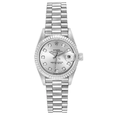 Pre-owned Rolex Silver Diamonds 18k White Gold And Stainless Steel President Datejust 69179 Women's Wristwatch 26 Mm