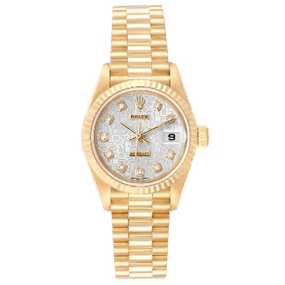 Pre-owned Rolex Silver Diamonds 18k Yellow Gold President Datejust 79178 Women's Wristwatch 26 Mm