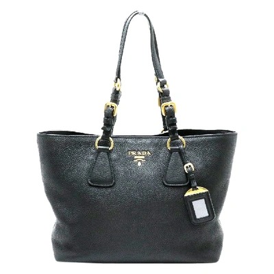 Pre-owned Prada Black Leather Vitello Daino Tote Bag