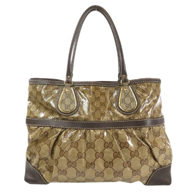 Pre-owned Gucci Brown Gg Crystal Medium Mix Tote