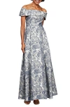 ALEX EVENINGS FLORAL BROCADE OFF THE SHOULDER GOWN,8181157