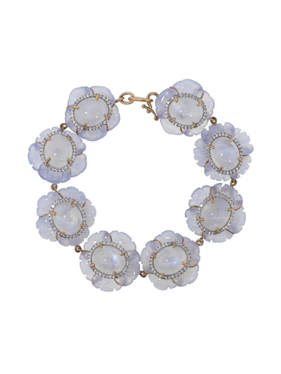 Irene Neuwirth 18kt Rose Gold Carved Chalcedony And Diamond Flower Bracelet In White