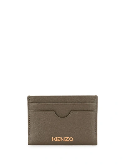 Kenzo Logo-embossed Leather Cardholder In Green