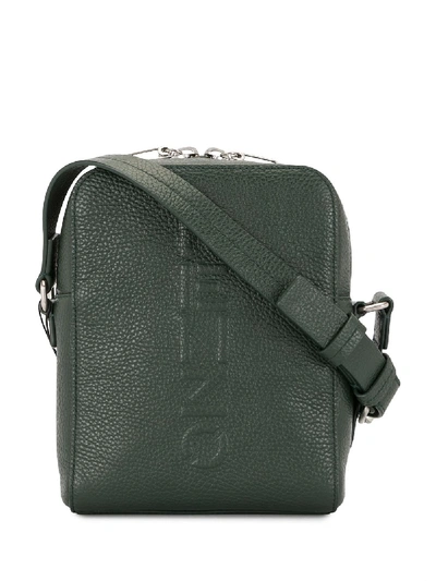 Kenzo Embossed Logo Leather Shoulder Bag In Green