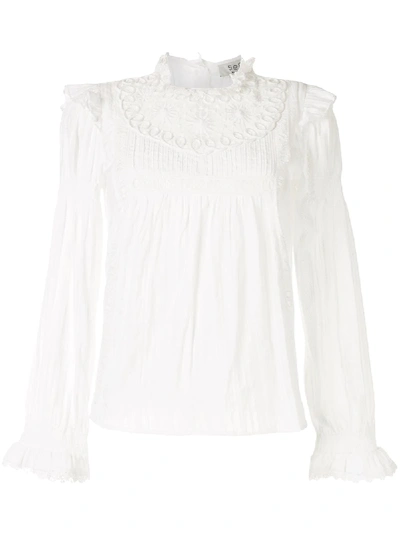 Sea Embroidered Lace Cotton Blouses In White