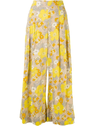 Veronica Beard Cropped Flare Floral Trousers In Multicolour