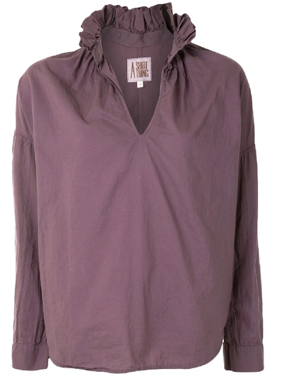 A Shirt Thing Ruffle Neck Cotton Blouse In Purple