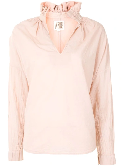 A Shirt Thing Ruffle Neck Cotton Blouse In Pink