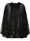 Comme Des Garçons Draped Semi-sheer Blouse In Black