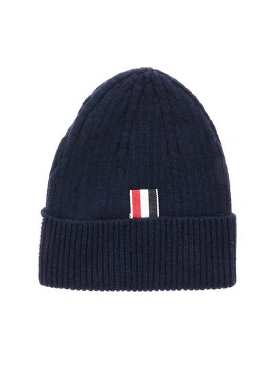 Thom Browne 4 Bar Stripe Beanie In Blue Cashmere