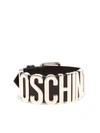MOSCHINO SILVER BUCKLE AND LOGO BRACELET IN BLACK