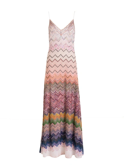 Missoni Chevron Pattern Wool Blend Long Dress In Multicolour