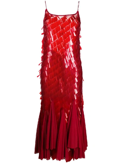Atu Body Couture Sequin Flared Dress With Spaghetti Strap Detailing In Red
