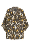 R13 Pajama Top In Grey/orange Leopard In Grey Leopard