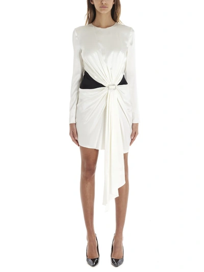 Alexandre Vauthier Crystal-buckle Draped Silk-blend Satin Mini Dress In White