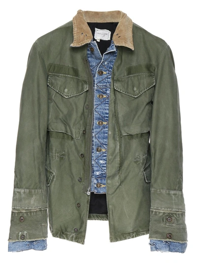 Greg Lauren Military Jacket With Denim Details In Green