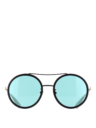 Gucci Round Black Sunglasses With Blue Lenses