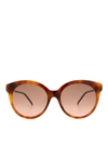 GUCCI ROUND BROWN GLASSES WITH METAL DETAILS