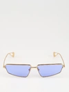 GUCCI GOLD-COLORED SUNGLASSES WITH BLUE LENSES