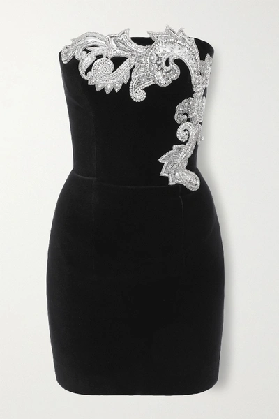 Balmain Crystal Paisley Embellished Strapless Minidress In Noir/ Argent