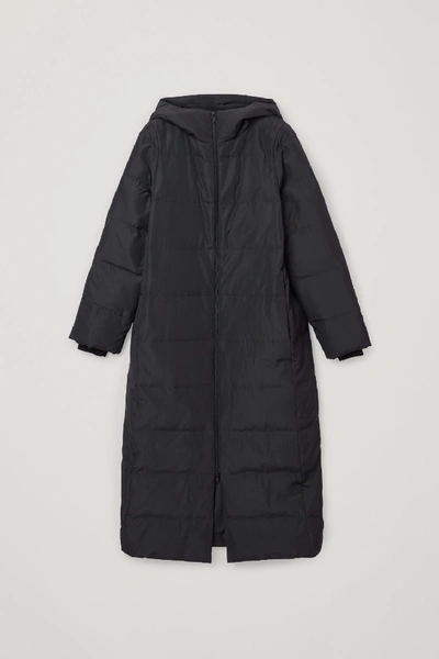 Cos Longline Hooded Puffer Coat In Black