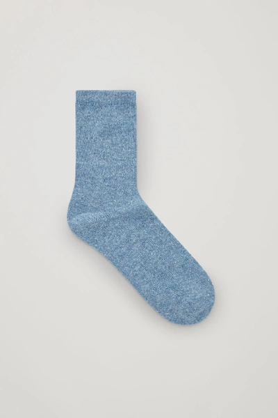 Cos Speckled Wool-silk Socks In Blue