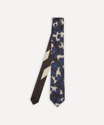 Dries Van Noten Leopard Print Silk Tie In Blue
