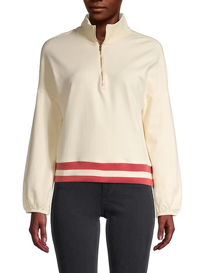 Monrow Half-zip Pullover Top In Cream