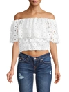 TRINA TURK TERRACE OFF-THE-SHOULDER LACE CROPPED TOP,0400012699702