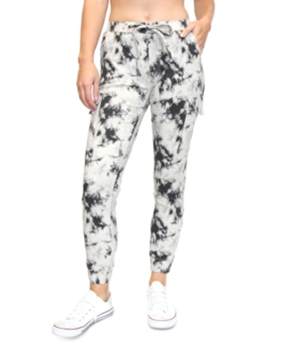 Almost Famous Crave Fame Juniors' Tie-dyed Cargo Jogger Pants In White