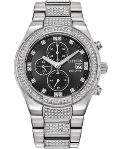 Citizen Men's Chronograph Eco-drive Crystal Stainless Steel Bracelet Watch 42mm In Silver-tone