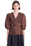 Ganni Floral-print Organic Cotton-poplin Wrap Top In Animalier