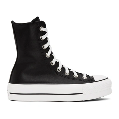 Converse Black Leather Chuck Lift High Trainers In Black/white