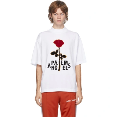 Palm Angels Rose Logo Cotton T-shirt In White