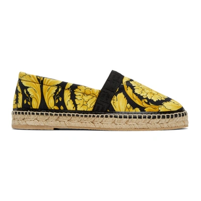 Versace Baroque-print Canvas Espadrilles In Black